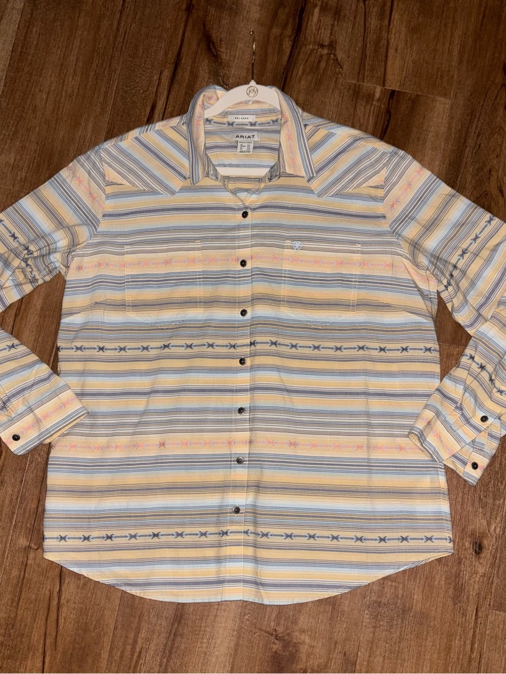 Ariat Striped Western-Inspired Button-Down in Cream, Blue, Peach women’s XXL